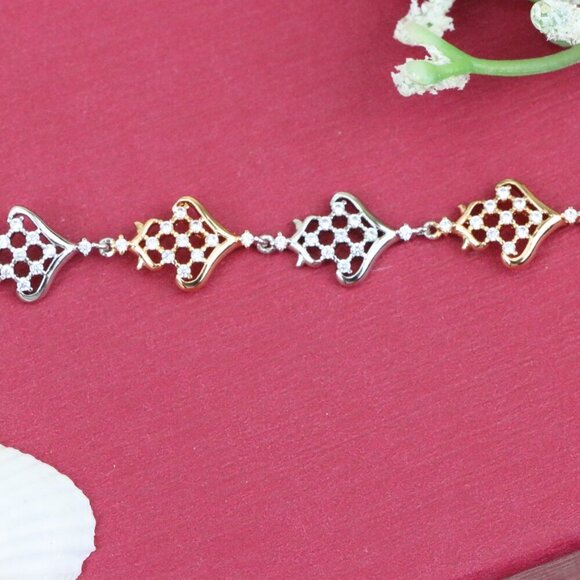 "Crown Charm Rose Gold & Silver Bracelet with CZ Accents, XPBL0803 - Picture 10 of 12